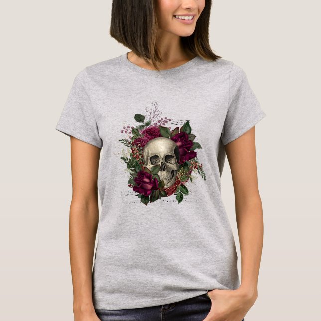 Camiseta Crânio Floral Gótico (Frente)