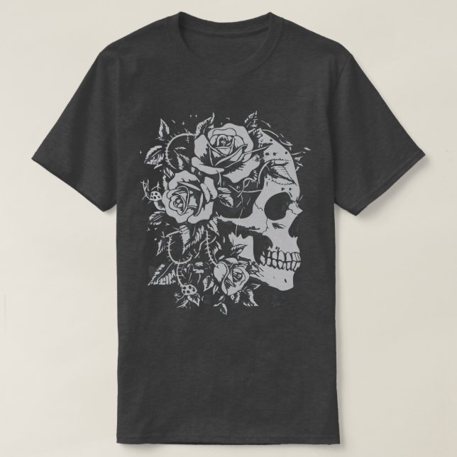 Camiseta crânio floral gótico (Frente do Design)
