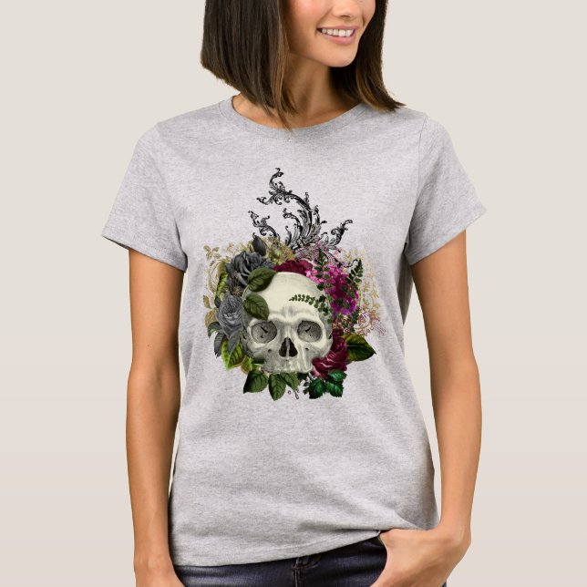 Camiseta Crânio Floral Gótico (Frente)