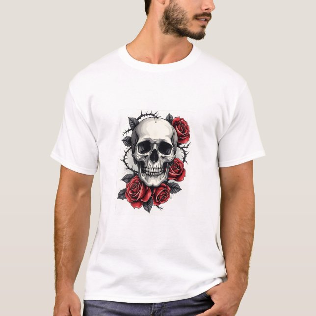 Camiseta Crânio Floral Gótico (Frente)