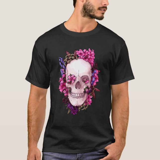 Camiseta Crânio Floral Morto Açúcar Crânio (Frente)