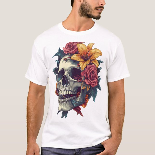 Camiseta Cranio Florido em Flor (Frente)