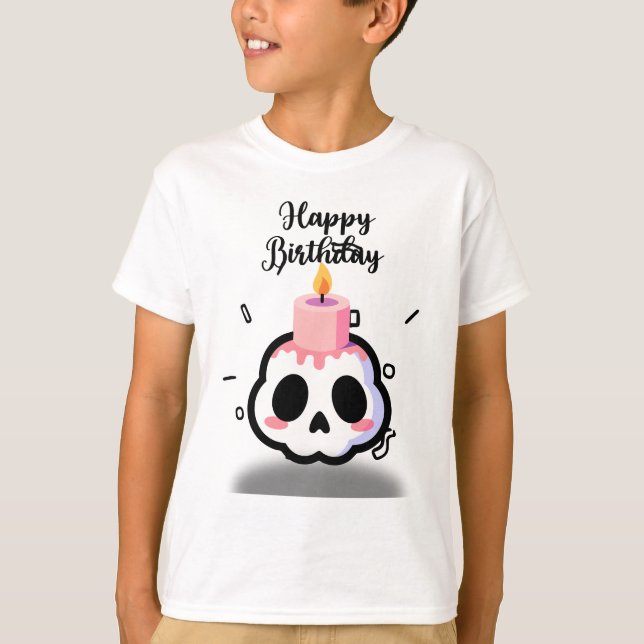 Camiseta Crânio Fofo de Goth Pastel de Aniversário (Frente)