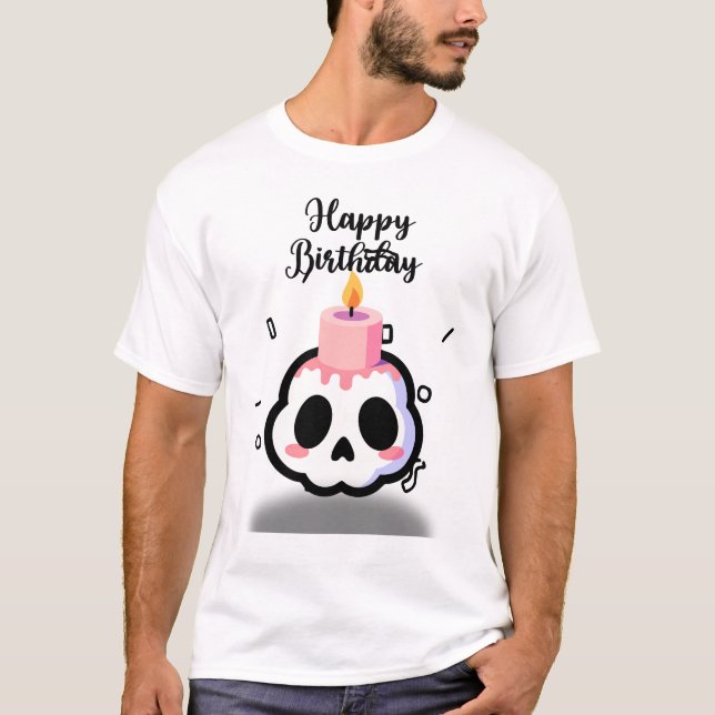Camiseta Crânio Fofo de Goth Pastel de Aniversário (Frente)