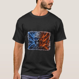 Camiseta Crânio Fogo vs Gelo – Rachadura Azul Elétrico e Ve