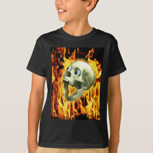 Camiseta Crânio Gótico, Chamas, Horror de Halloween