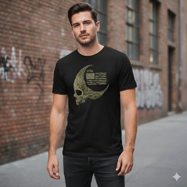 Camiseta Crânio Lua Crescente Bandeira Americana 1 (Criador carregado)