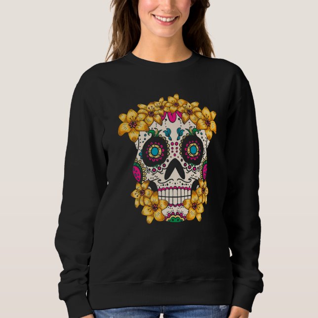 Camiseta Crânio Mexicano Com Flores No Dia Dos Mortos (Frente)