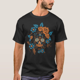Camiseta Crânio Mexicano de Impressão Posterior Esqueleto M