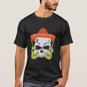 Camiseta Crânio Mexicano Mariachi Sombrero Guitars No Dia