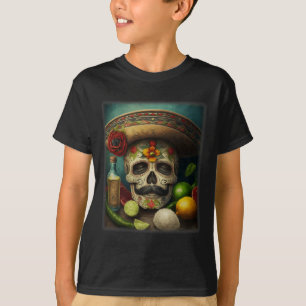 Camiseta Crânio Mexicano Tequila Sombrero Cinco De Mayo