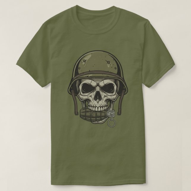 Camiseta Crânio Militar com Granada (Frente do Design)