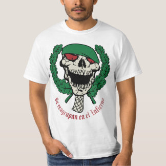Camiseta Crânio Militar Espanhol com Boina e Coroa de Louro
