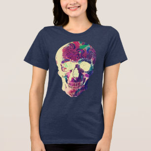 Camiseta Crânio Neon Abstrato: Caos Vibrante