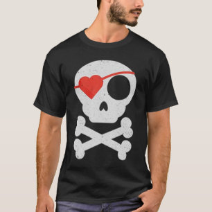 Camiseta Crânio & ossos engraçados do pirata do coração