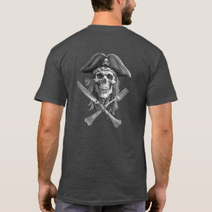 Camiseta Crânio Pirata com Faca Cruzada e Forquilha para Cr