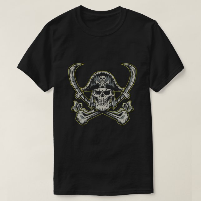 Camiseta Crânio Pirata com grão assustador (Frente do Design)