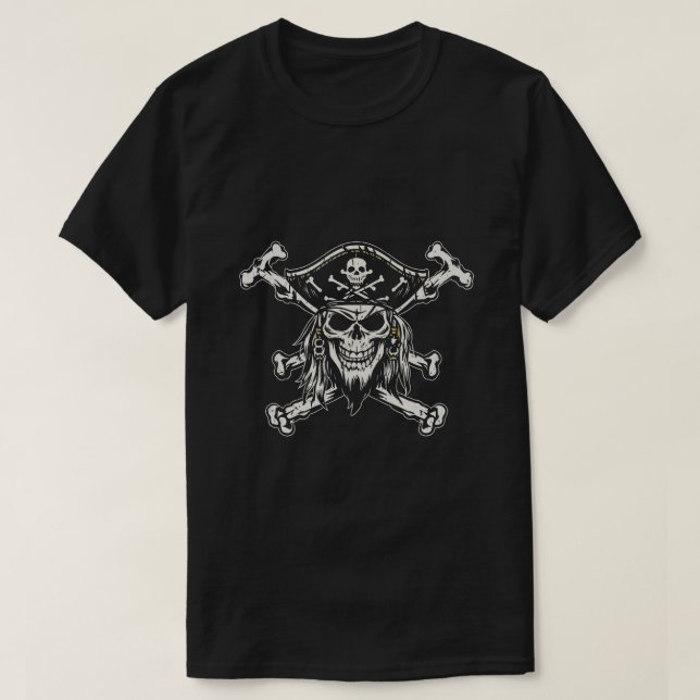 Camiseta Crânio Pirata com grão assustador (Frente do Design)