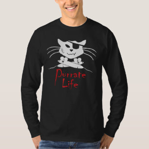 Camiseta Crânio Pirata De Gato E Rato Cruzado Purrate Life