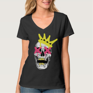 Camiseta Crânio Real: Arte da Coroa com Olhos X Rosa