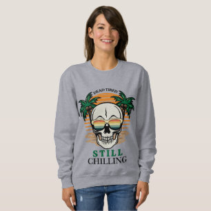 Camiseta Cranio Retro Engraçado Cansado Ainda Relaxando Pôr