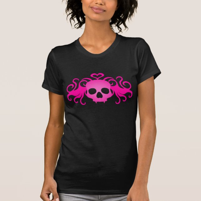 Camiseta Crânio rosa-vampiro, preto-e-branco (Frente)