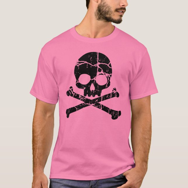 Camiseta Crânio rosa vestido e ossos cruzados (Frente)
