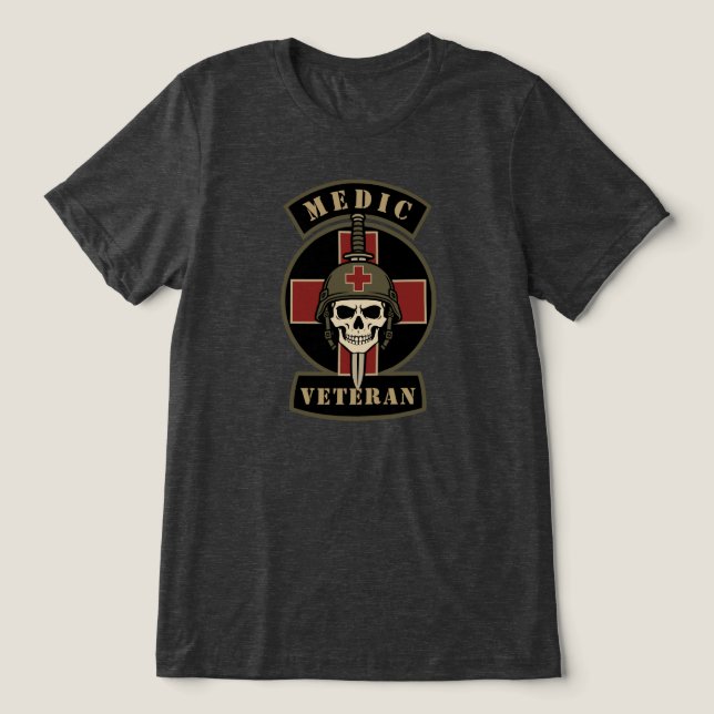 Camiseta Crânio Tático de Veterano de Médico de Combate (Design frontal)