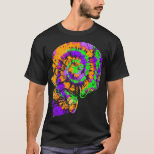 Camiseta Crânio Tie Dye Divertido  Verde Roxo Festivo Hallo