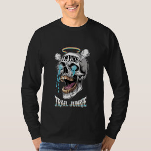 Camiseta Crânio Trail Junkie Gráfico Lágrimas Azuis Brilhan