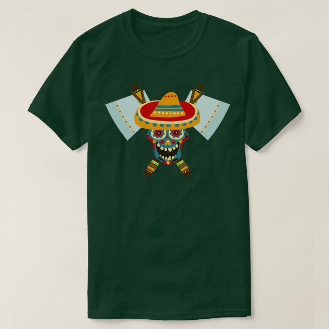 Camiseta Crânio Tribal Dual Ax 7 (Frente do Design)