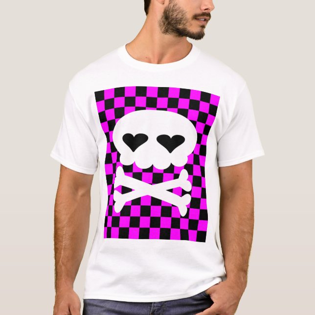 Camiseta Crânio Xadrez Kawaii Rave (Frente)