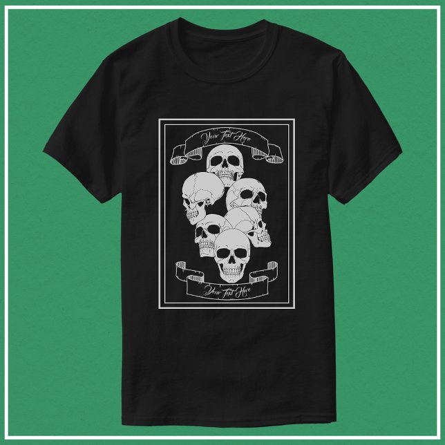 Camiseta Crânios com Estandartes e Texto Personalizável Pre (Criador carregado)