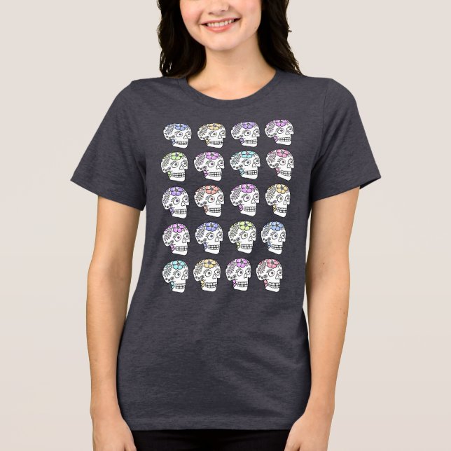 Camiseta Crânios De Açúcar Com Flores (Frente)
