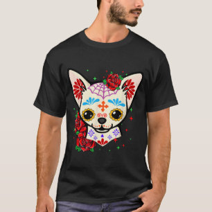 Camiseta Crânios de Chihuahua Dia dos Mortos Crânio de Açúc