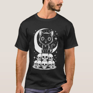 Camiseta Crânios de Gatos Sinistro Fofo Gato Gótico Preto A