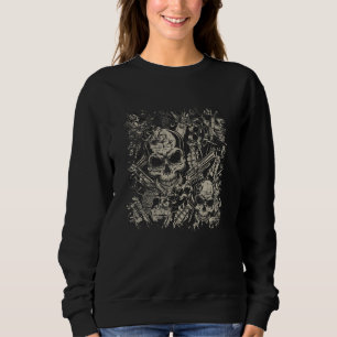 Camiseta Crânios de Terror e Arma Halloween Fairtrade Vinta