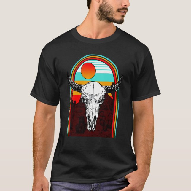 Camiseta Crânios de Vaca Hippie Asteca Fã de Vaca Animal de (Frente)