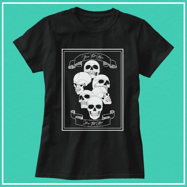 Camiseta Cránios e Estandartes com Texto Personalizável Pre (Criador carregado)