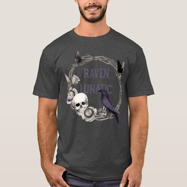 Camiseta Crânios e Flores Góticos Raven Lunáticos (Frente)