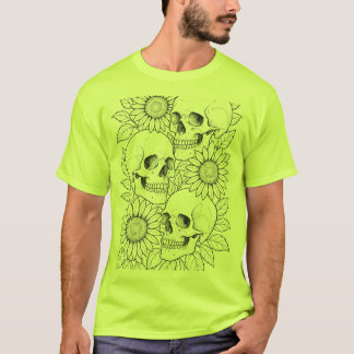 Camiseta crânios e girassóis