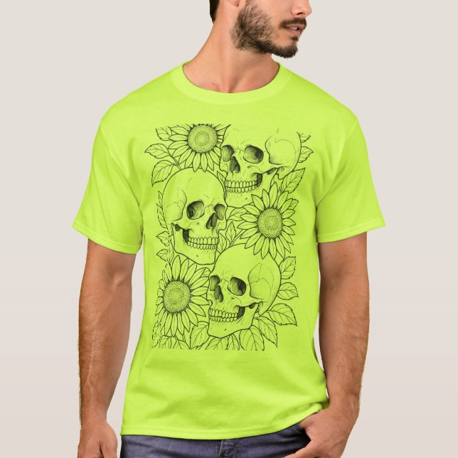 Camiseta crânios e girassóis (Frente)