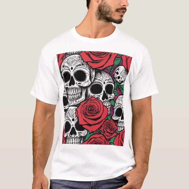 Camiseta Crânios e Rosas (Frente)