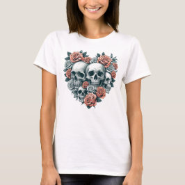 Camiseta Crânios e Rosas Coração