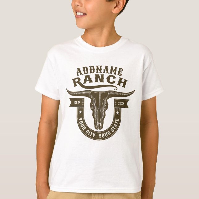 Camiseta Cravo de Touro de Crânio Ocidental Rancho Personal (Frente)