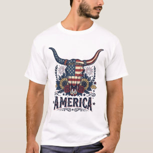Camiseta Cravo Patriótico de Caveira de Touro América Vinta