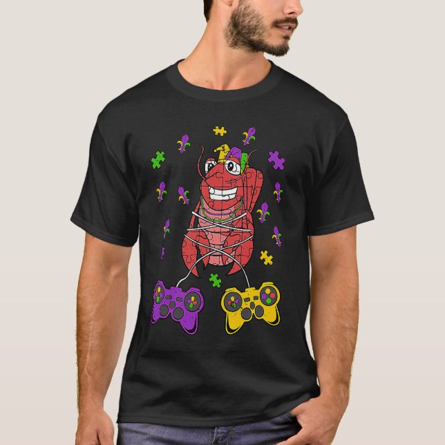 Camiseta Crawfish Video Game Controller Mardi Gras  Gaming  (Frente)