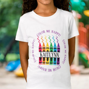 Camiseta Crayon Color Me Happy Name Design Personalizado