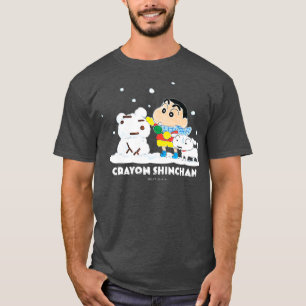 Camiseta Crayon Shin-chan Shin-chan e um boneco de neve Pre