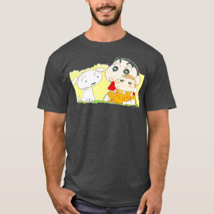 Camiseta Crayon Shin-chan Shin-chan segurando Himawari